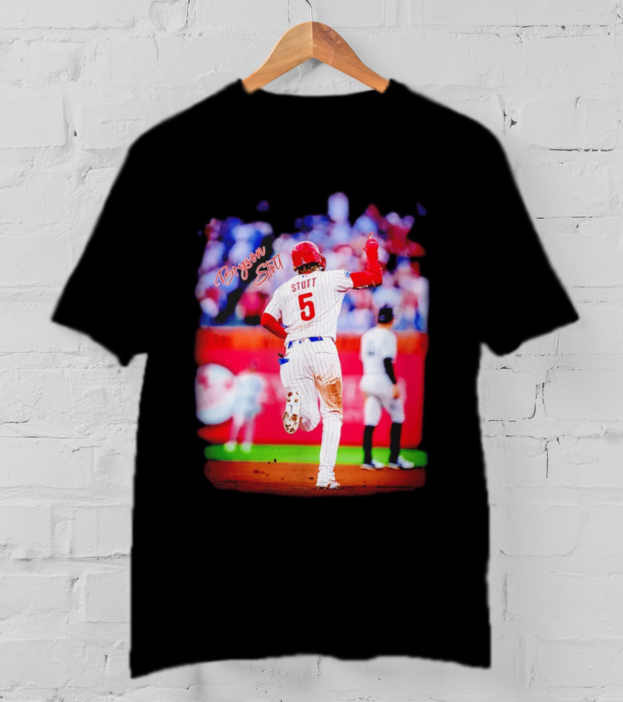 Philadelphia Phillies Bryson Stott 5 Baseball Game Action T-Shirt