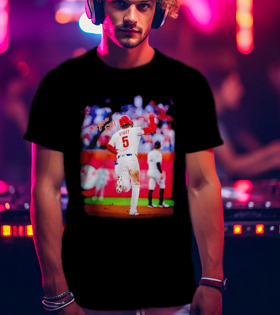 Philadelphia Phillies Bryson Stott 5 Baseball Game Action T-Shirt