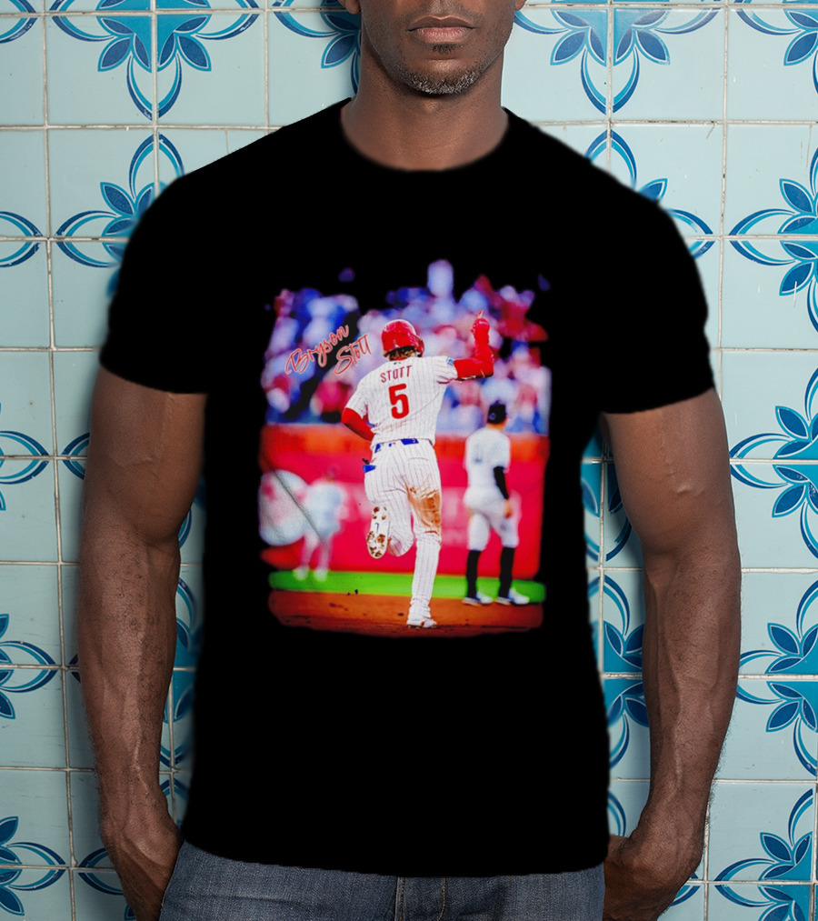 Philadelphia Phillies Bryson Stott 5 Baseball Game Action T-Shirt