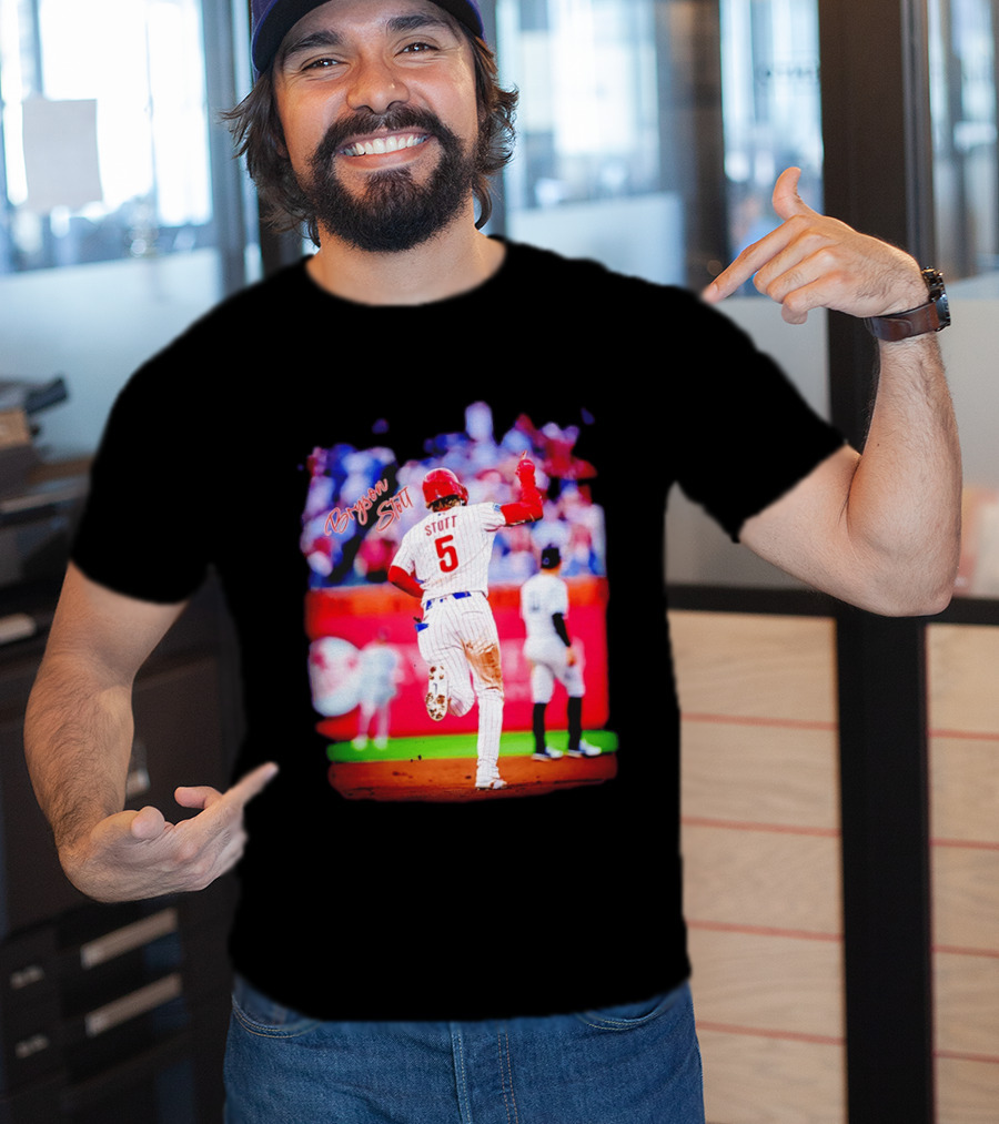 Philadelphia Phillies Bryson Stott 5 Baseball Game Action T-Shirt