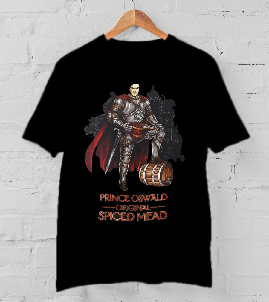 Prince Oswald Original Spiced Mead Knight With Barrel And Red Cape T-Shirt