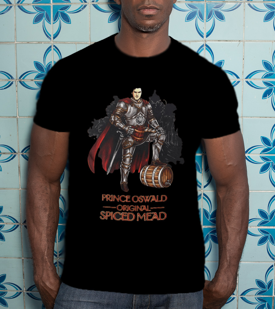 Prince Oswald Original Spiced Mead Knight With Barrel And Red Cape T-Shirt
