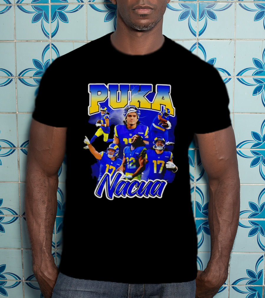 Puka Nacua Los Angeles Rams 17 Football Player Collage T-Shirt