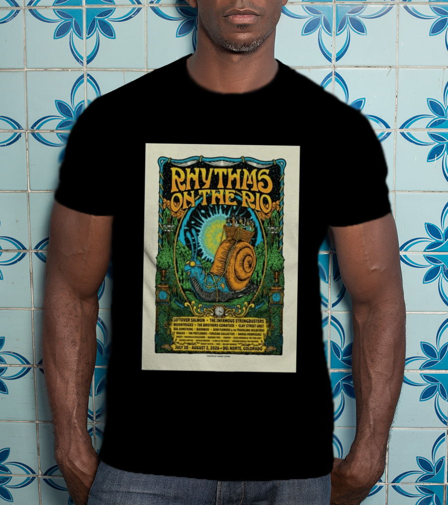 Rhythms On The Rio July 30 August 2 2026 Del Norte Colorado Leftover Salmon The Infamous Stringdusters T-Shirt