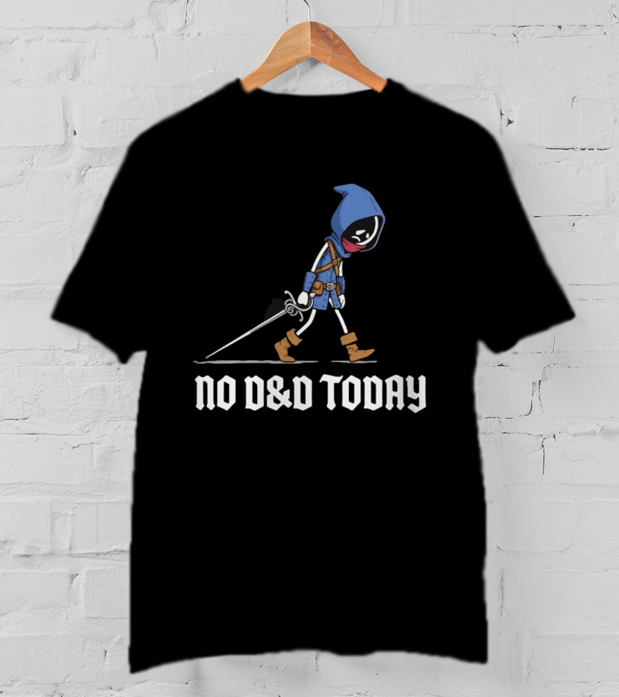 Rogue No D&D Today Cartoon Character In Blue Hooded Cloak And Boots With Sword T-Shirt