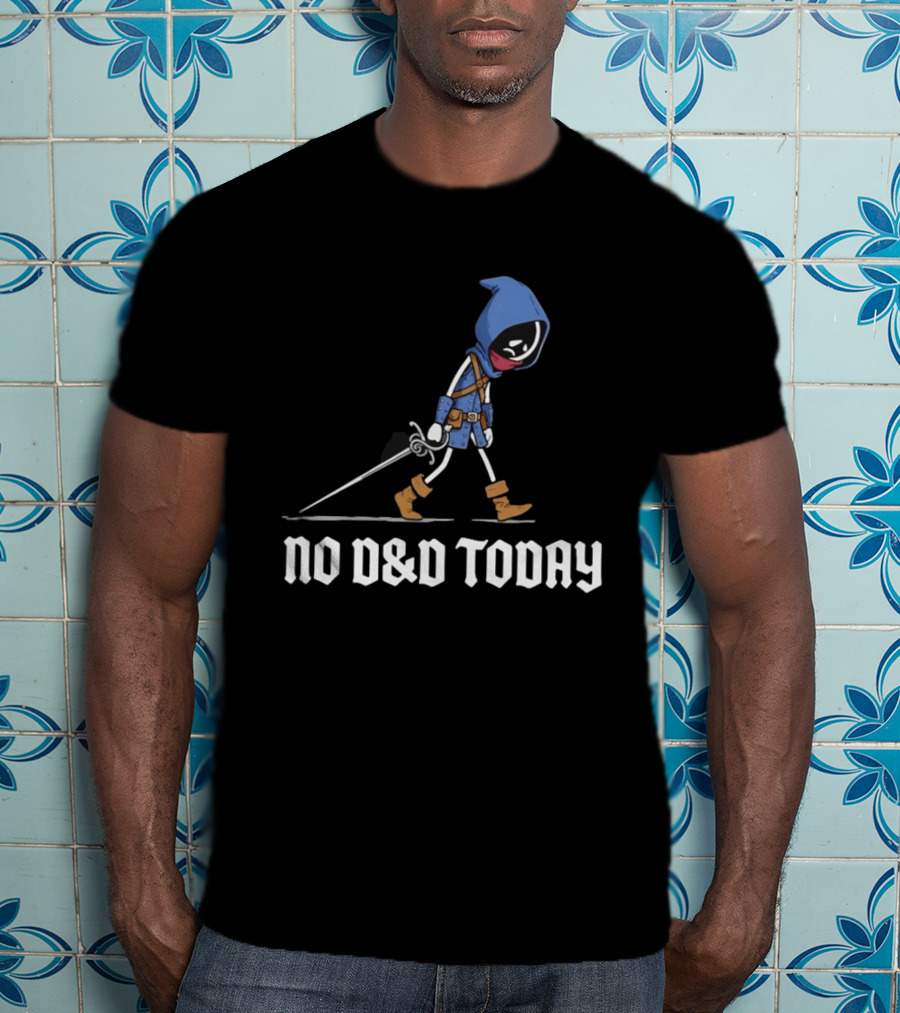 Rogue No D&D Today Cartoon Character In Blue Hooded Cloak And Boots With Sword T-Shirt