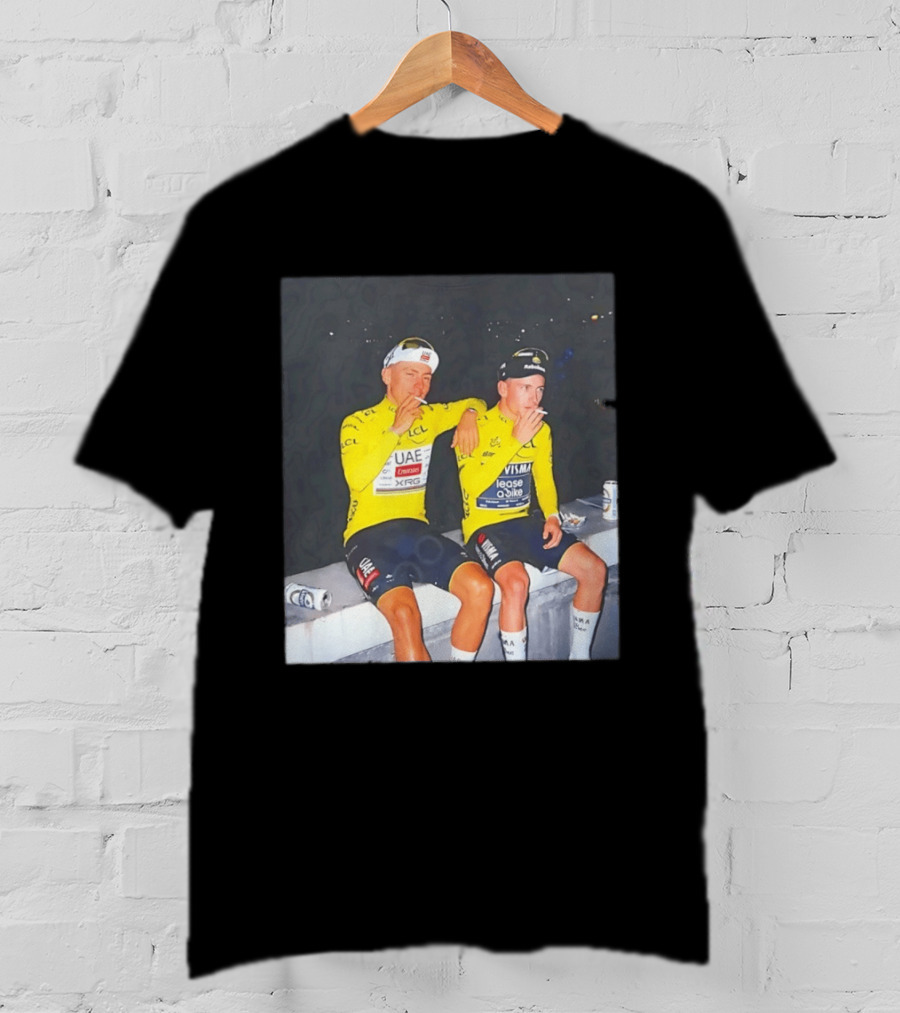 Tadej Pogačar Jonas Vingegaard Smoking LCL UAE Team Emirates Jumbo Visma Yellow Jersey T-Shirt