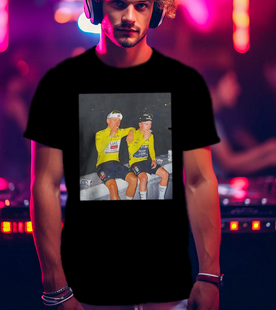 Tadej Pogačar Jonas Vingegaard Smoking LCL UAE Team Emirates Jumbo Visma Yellow Jersey T-Shirt