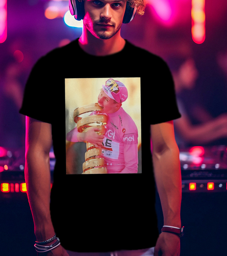 Tadej Pogačar Trophy Celebration UAE Pink Jersey T-Shirt