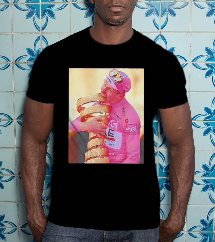 Tadej Pogačar Trophy Celebration UAE Pink Jersey T-Shirt
