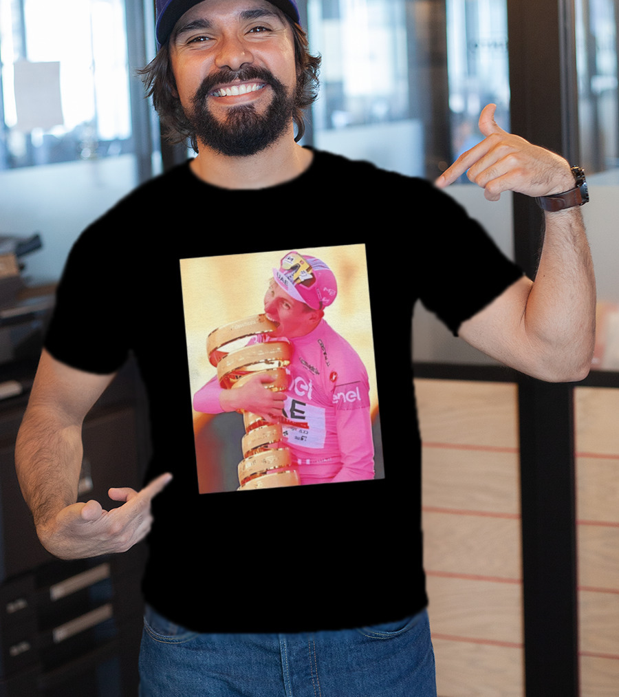 Tadej Pogačar Trophy Celebration UAE Pink Jersey T-Shirt