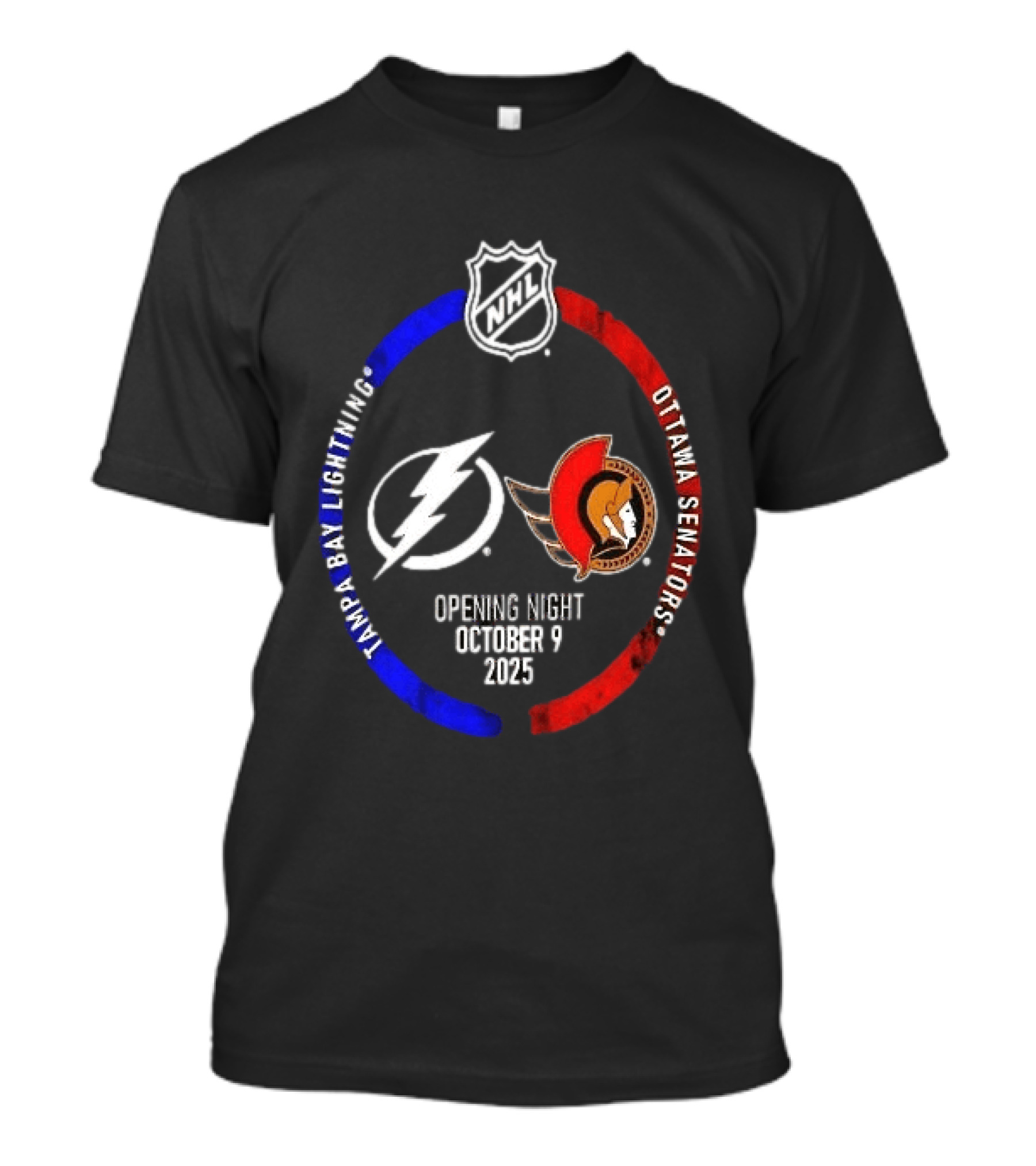 Tampa Bay Lightning Vs Ottawa Senators 2025 NHL Opening Night October 9 T-Shirt