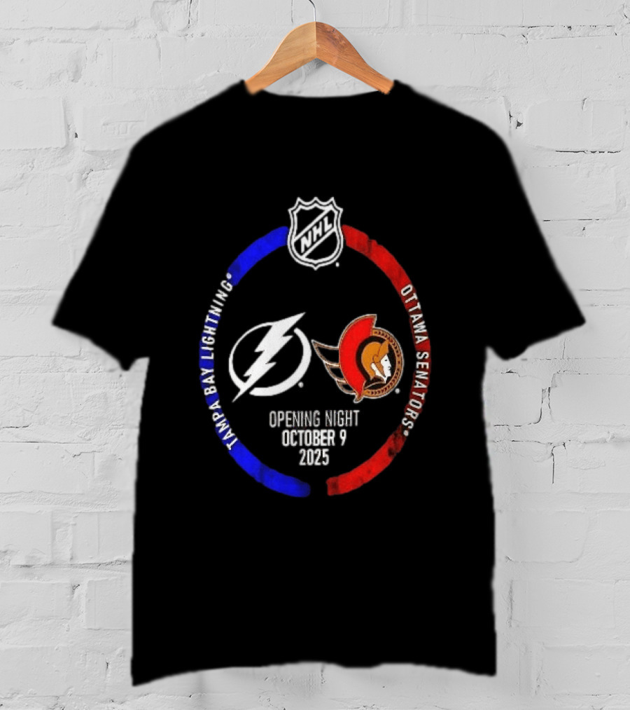 Tampa Bay Lightning Vs Ottawa Senators 2025 NHL Opening Night October 9 T-Shirt