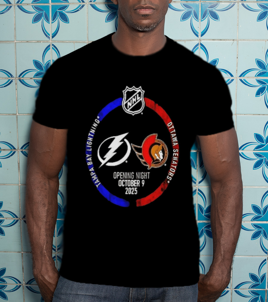 Tampa Bay Lightning Vs Ottawa Senators 2025 NHL Opening Night October 9 T-Shirt