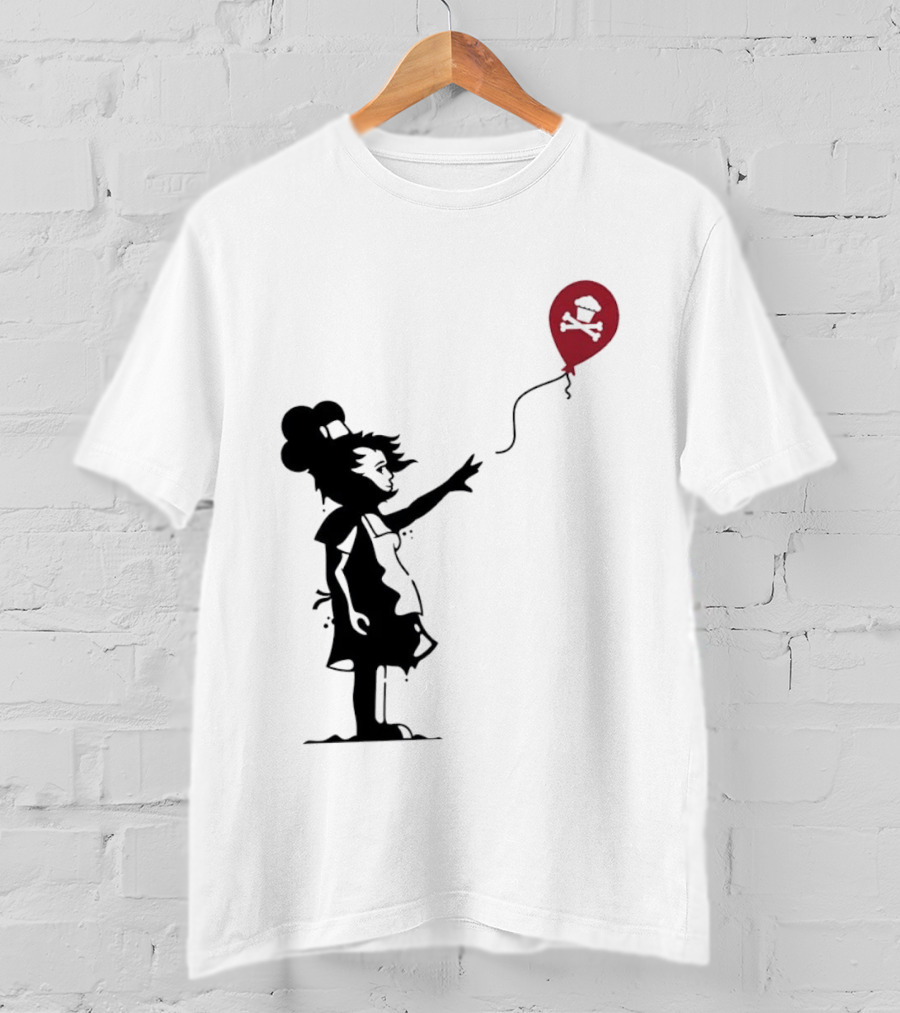 Baker Reaching For Cupcake And Crossbones Balloon Black Silhouette On Red T-Shirt
