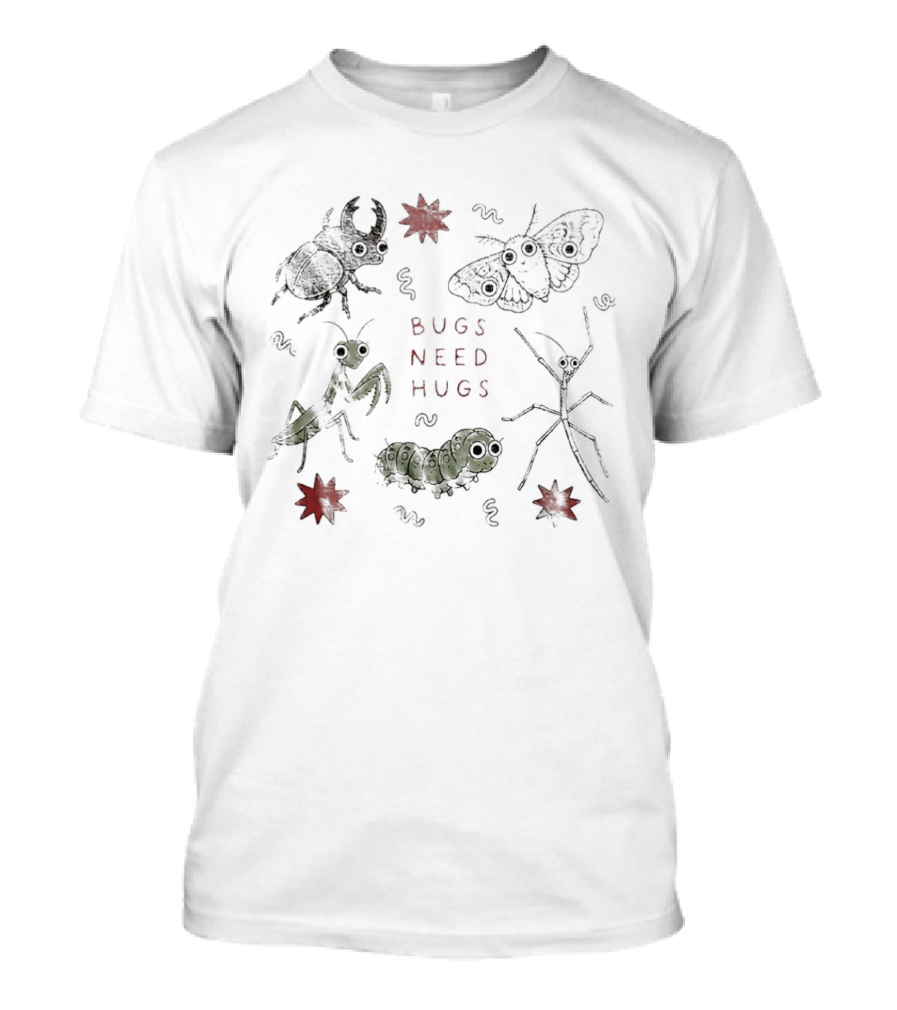 Bugs Need Hugs Insect Beetle Moth Mantis Fun Creepy Crawly T-Shirt