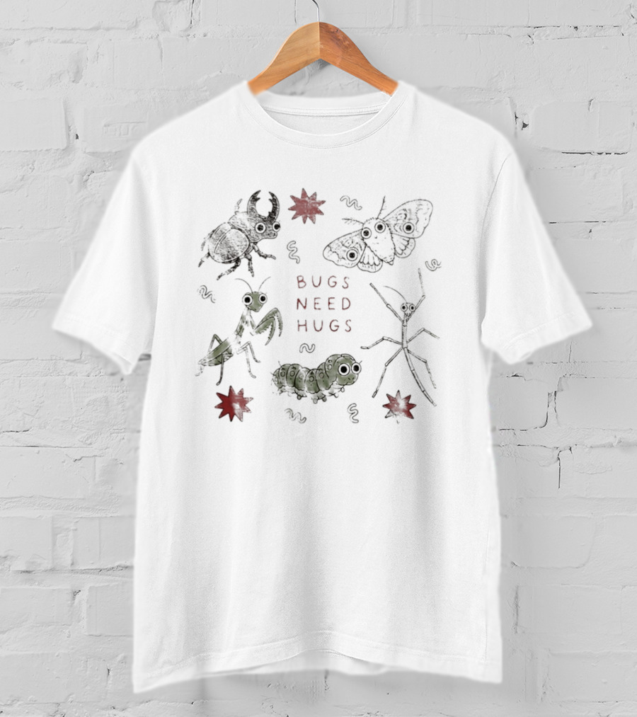 Bugs Need Hugs Insect Beetle Moth Mantis Fun Creepy Crawly T-Shirt