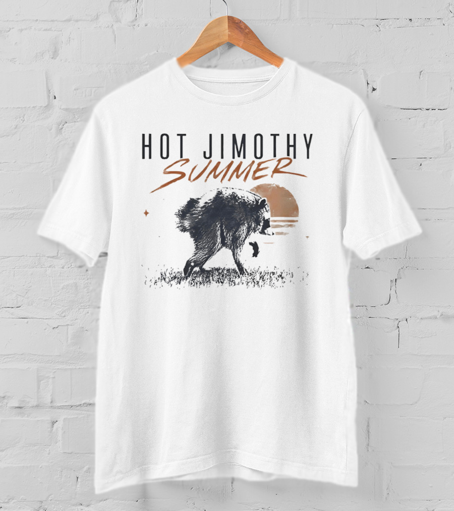 Hot Jimothy Summer Raccoon Silhouette At Sunset Moon T-Shirt