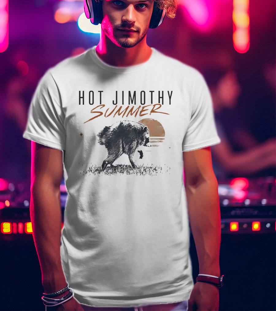 Hot Jimothy Summer Raccoon Silhouette At Sunset Moon T-Shirt