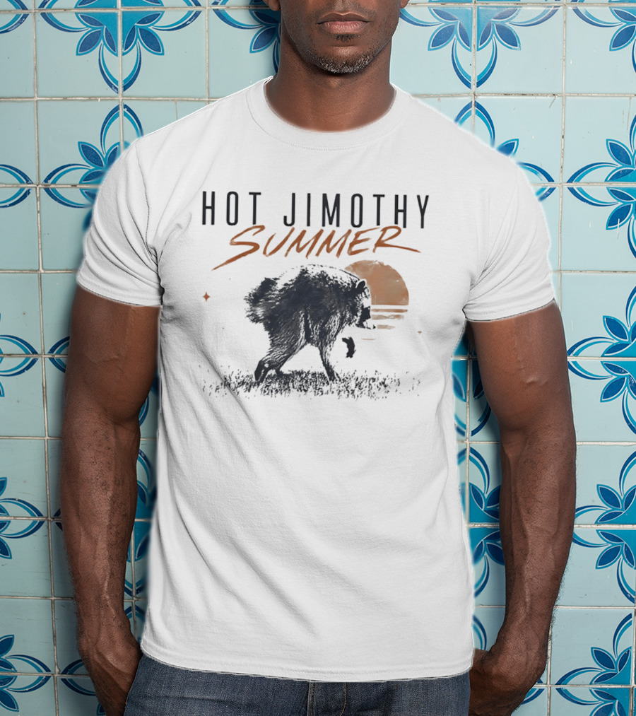 Hot Jimothy Summer Raccoon Silhouette At Sunset Moon T-Shirt