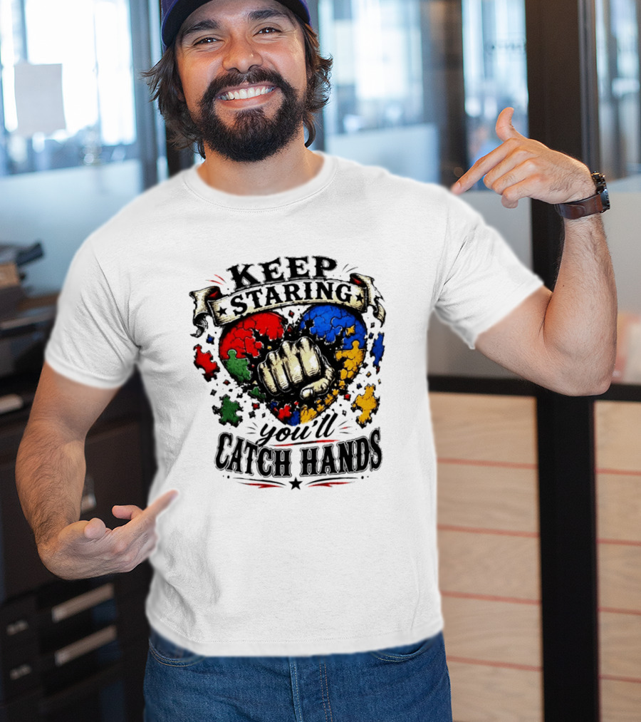 Keep Staring Puzzle Heart Fist Catch Hands T-Shirt