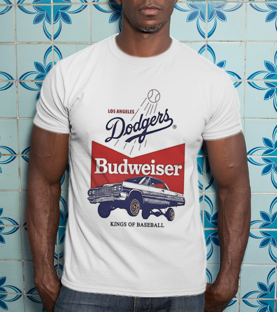 Los Angeles Dodgers Budweiser Kings Of Baseball Retro Car T-Shirt