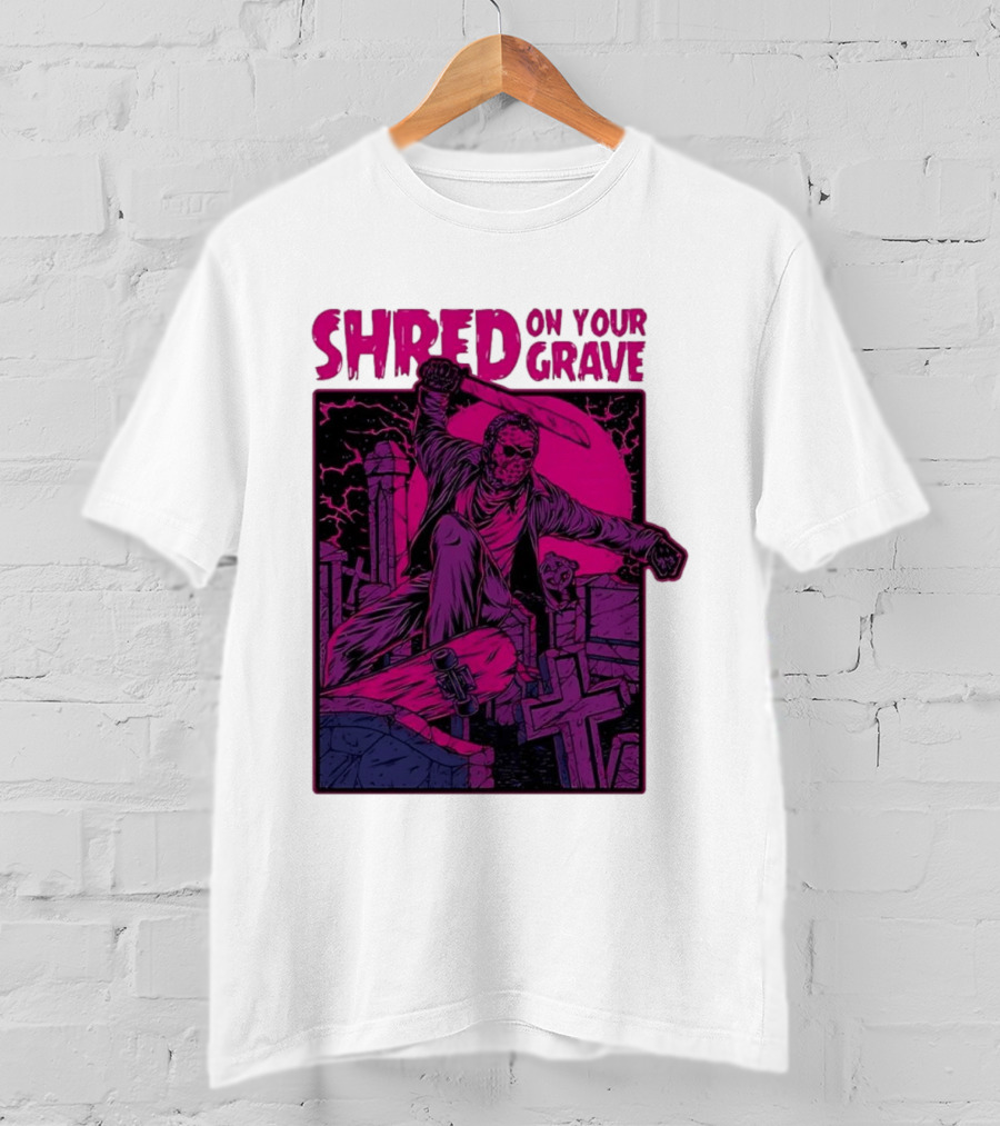 Shred On Your Grave Halloween Skateboarding Tombstones Horror T-Shirt