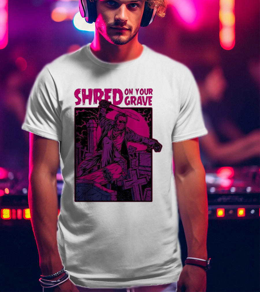 Shred On Your Grave Halloween Skateboarding Tombstones Horror T-Shirt