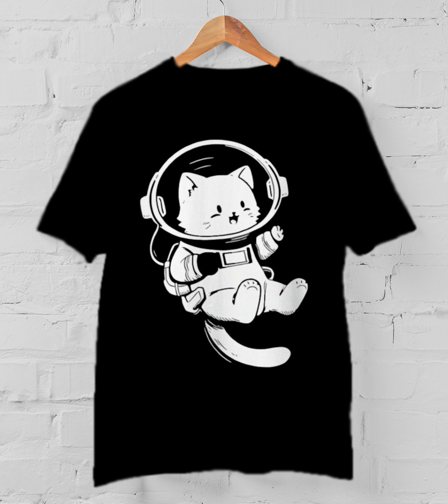 Astronaut Cat Floating In Space Suit Cosmic Adventure T-Shirt