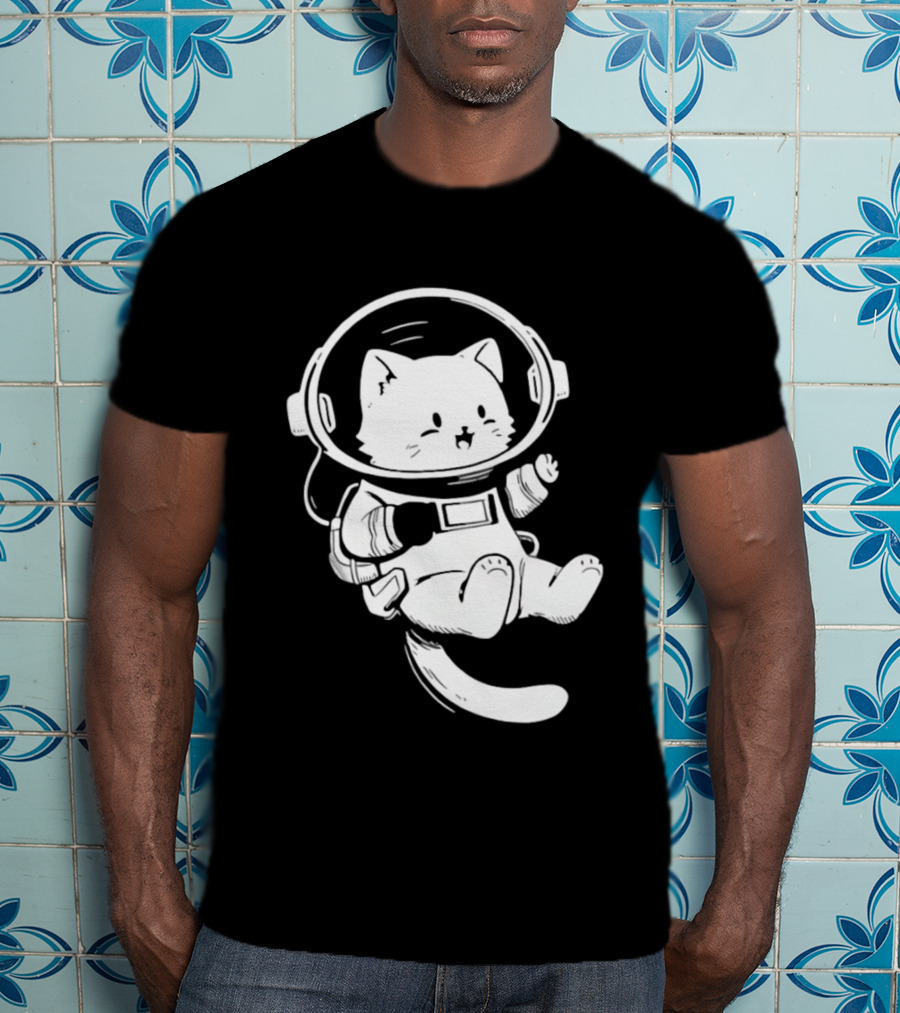 Astronaut Cat Floating In Space Suit Cosmic Adventure T-Shirt