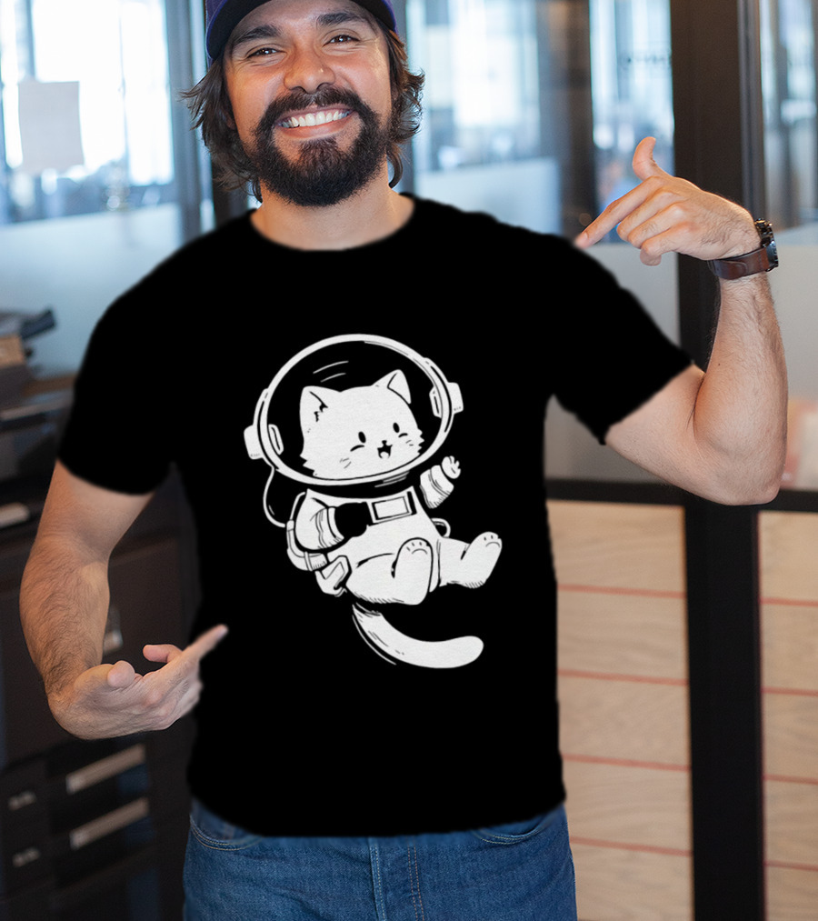 Astronaut Cat Floating In Space Suit Cosmic Adventure T-Shirt