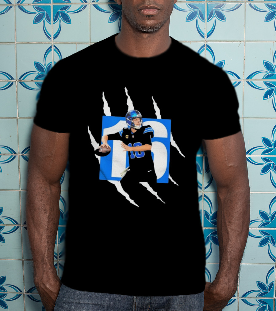 Jared Goff 16 Claw Scratch Football Quarterback T-Shirt