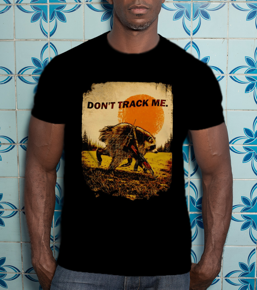 Don't Track Me Raccoon Sunset AK 47 Forest Scene T-Shirt
