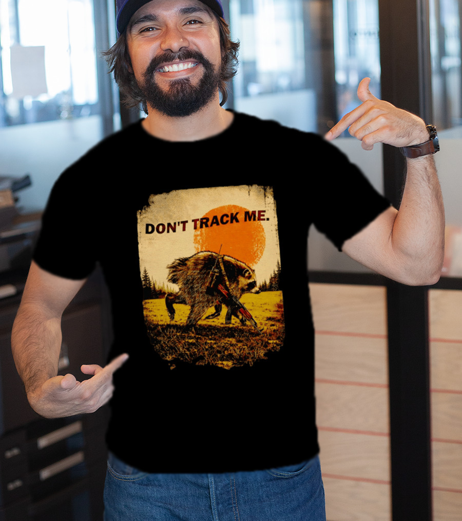 Don't Track Me Raccoon Sunset AK 47 Forest Scene T-Shirt