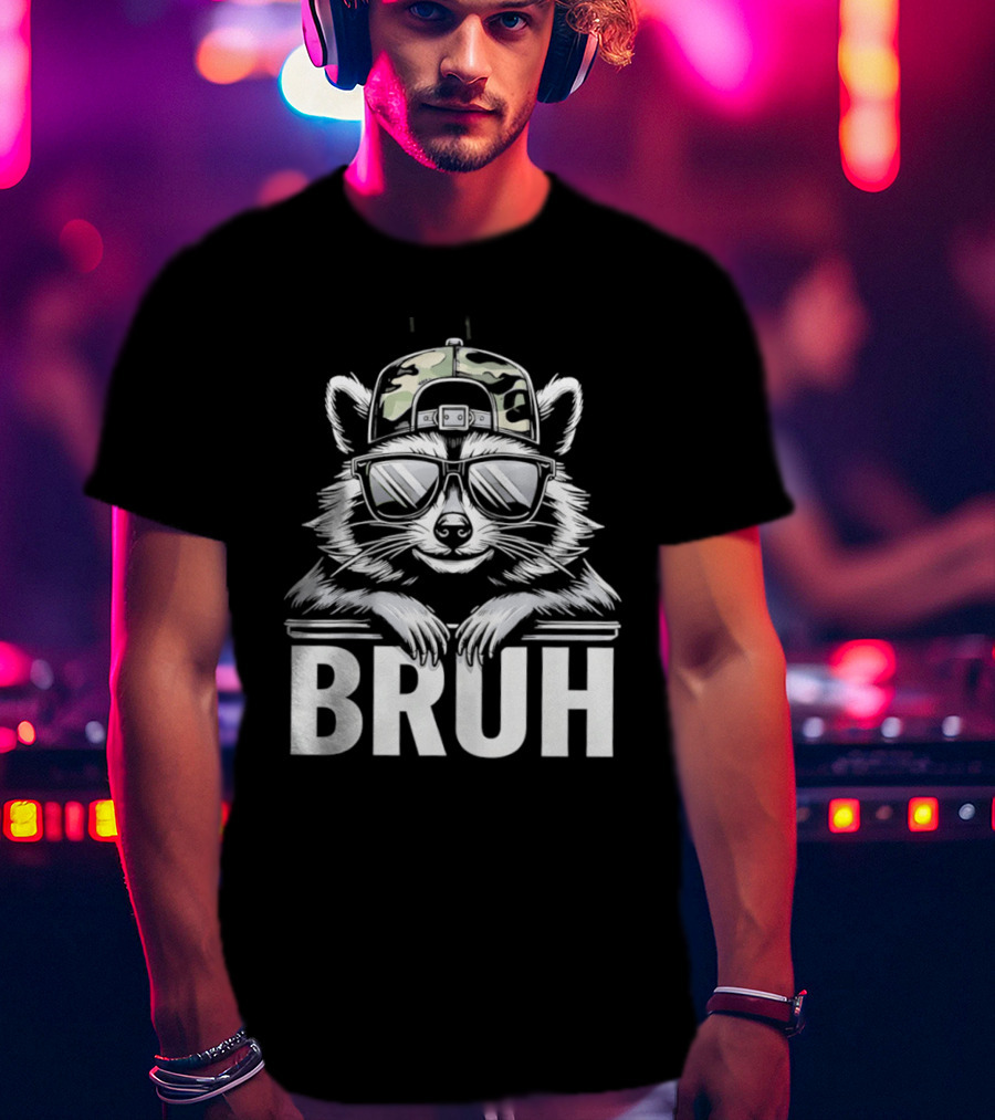 Raccoon With Camo Hat And Sunglasses Bruh T-Shirt