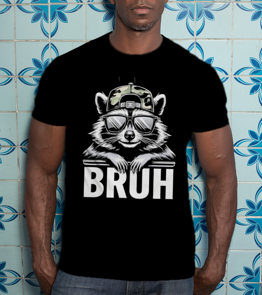Raccoon With Camo Hat And Sunglasses Bruh T-Shirt