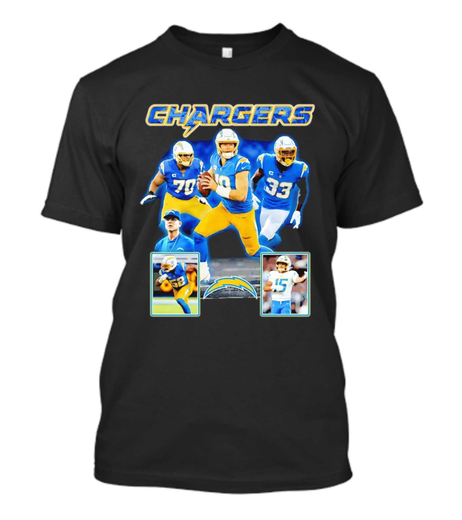 Los Angeles Chargers Players Collage Featuring Quarterback Wide Receiver And Running Back T-Shirt