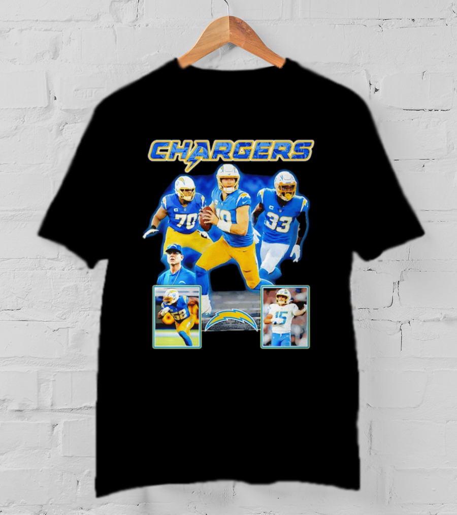 Los Angeles Chargers Players Collage Featuring Quarterback Wide Receiver And Running Back T-Shirt