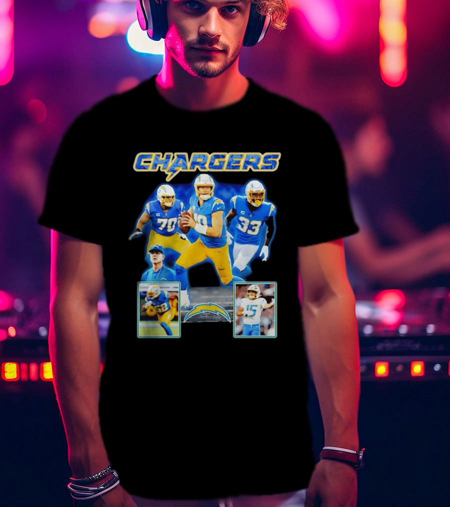 Los Angeles Chargers Players Collage Featuring Quarterback Wide Receiver And Running Back T-Shirt