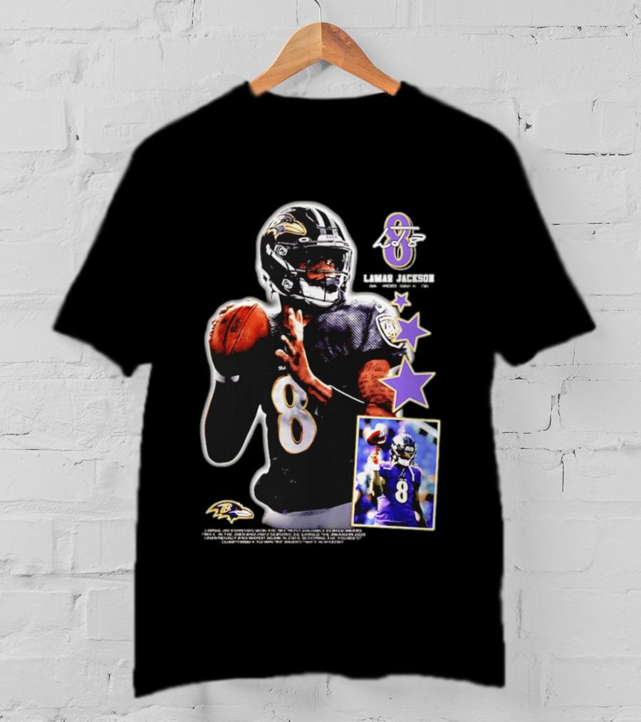 Lamar Jackson Baltimore Ravens No 8 MVP Stars Iconic Football Legend T-Shirt