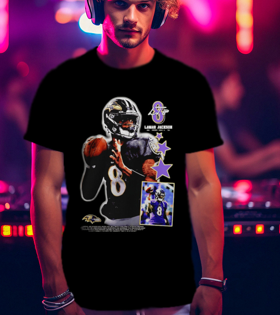 Lamar Jackson Baltimore Ravens No 8 MVP Stars Iconic Football Legend T-Shirt