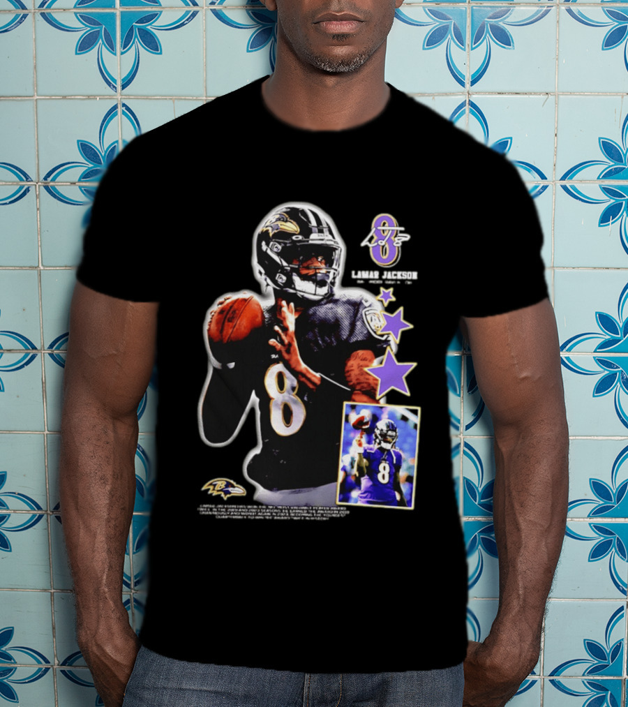 Lamar Jackson Baltimore Ravens No 8 MVP Stars Iconic Football Legend T-Shirt