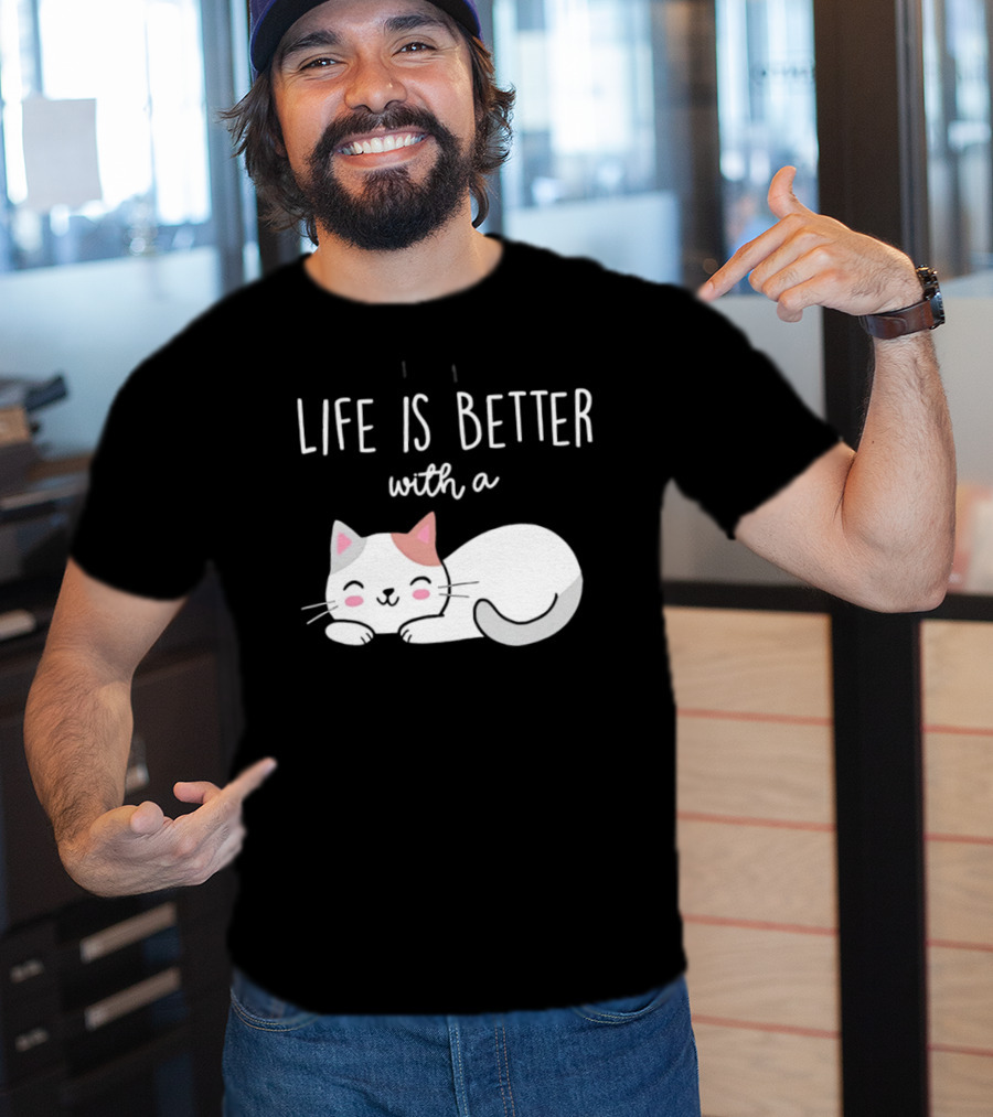 Life Is Better With A Cat Cute Sleeping Kitty T-Shirt