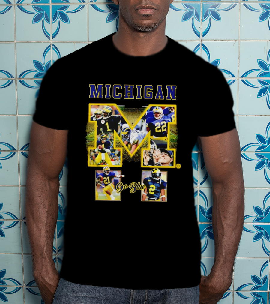 Michigan Wolverines Go Blue Football Iconic Collage T-Shirt