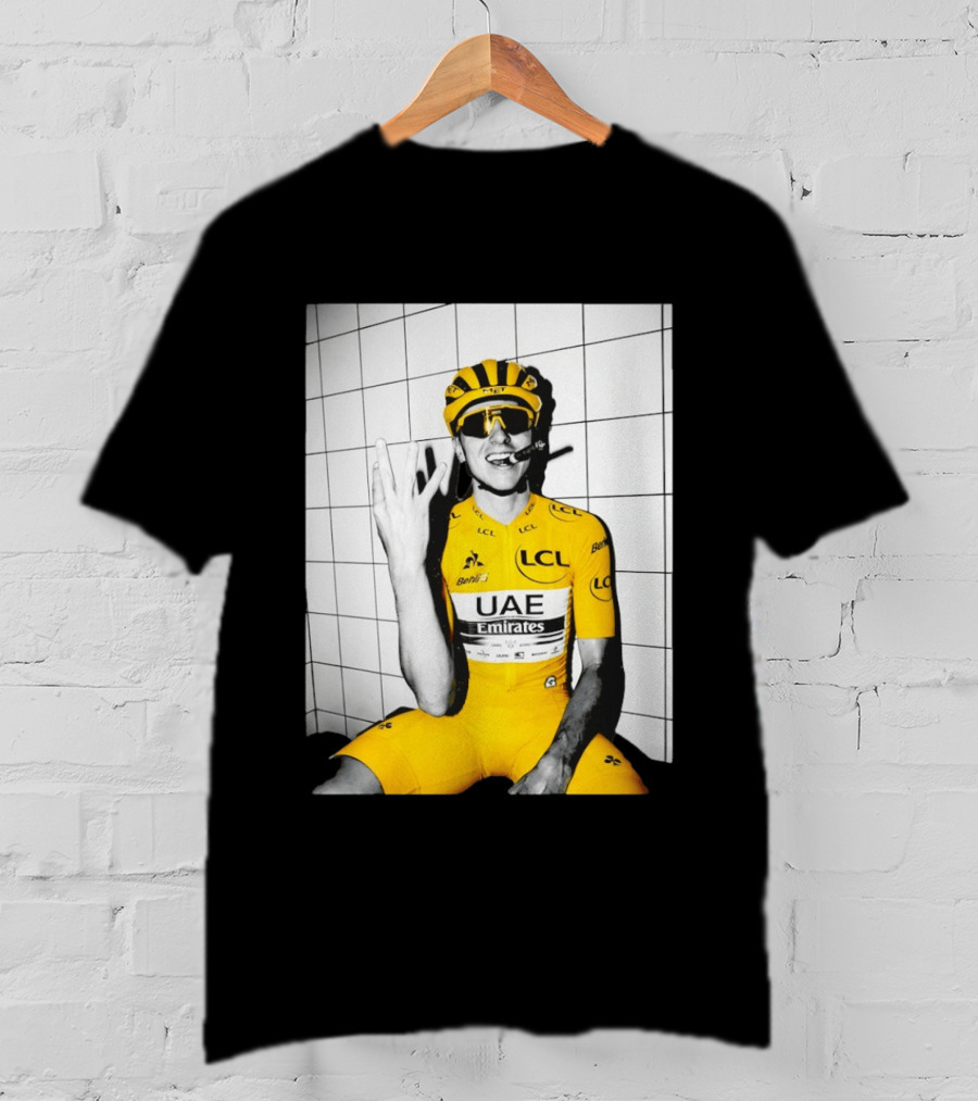 Tadej Pogačar UAE Emirates LCL Yellow Jersey Cycling Champion T-Shirt