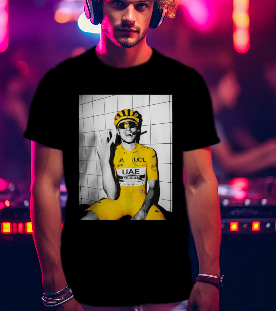 Tadej Pogačar UAE Emirates LCL Yellow Jersey Cycling Champion T-Shirt