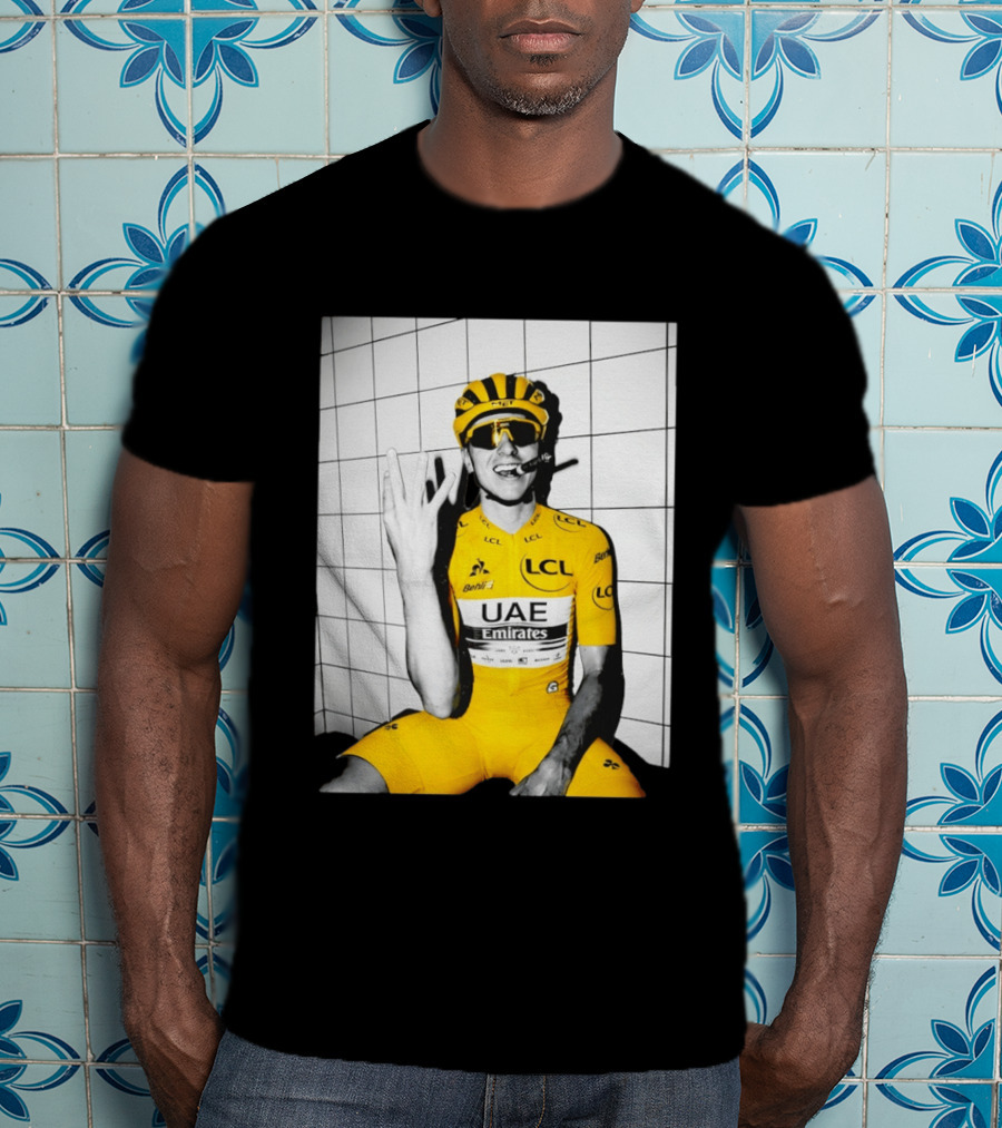 Tadej Pogačar UAE Emirates LCL Yellow Jersey Cycling Champion T-Shirt