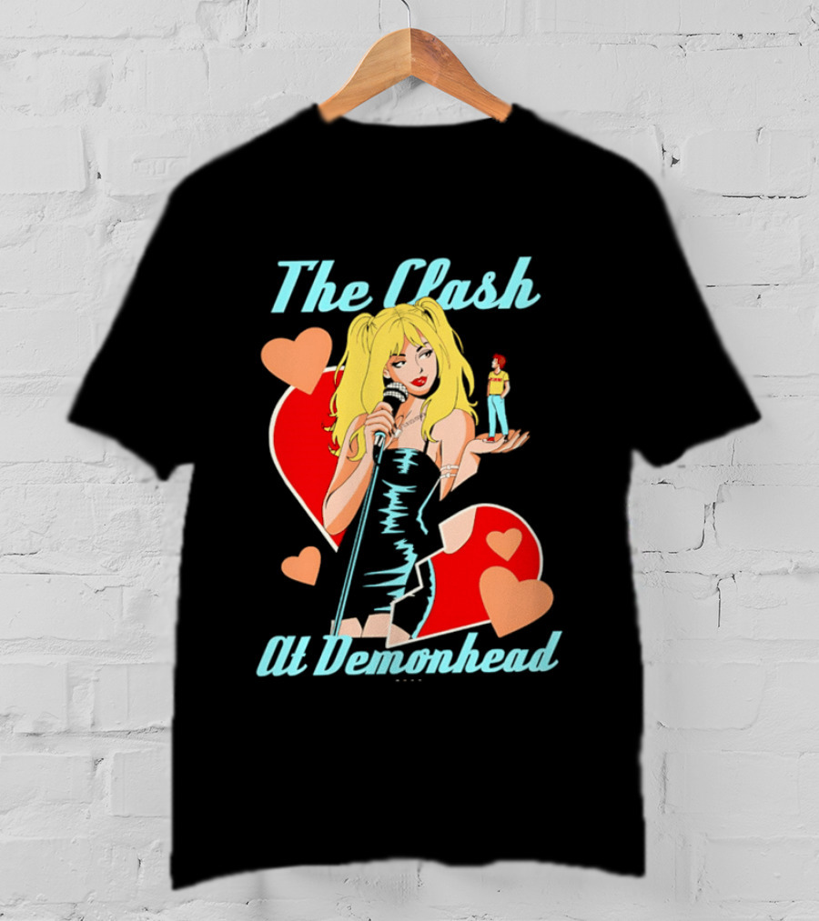 The Clash At Demonhead Heart And Singer With Microphone And Red Haired Figure T-Shirt