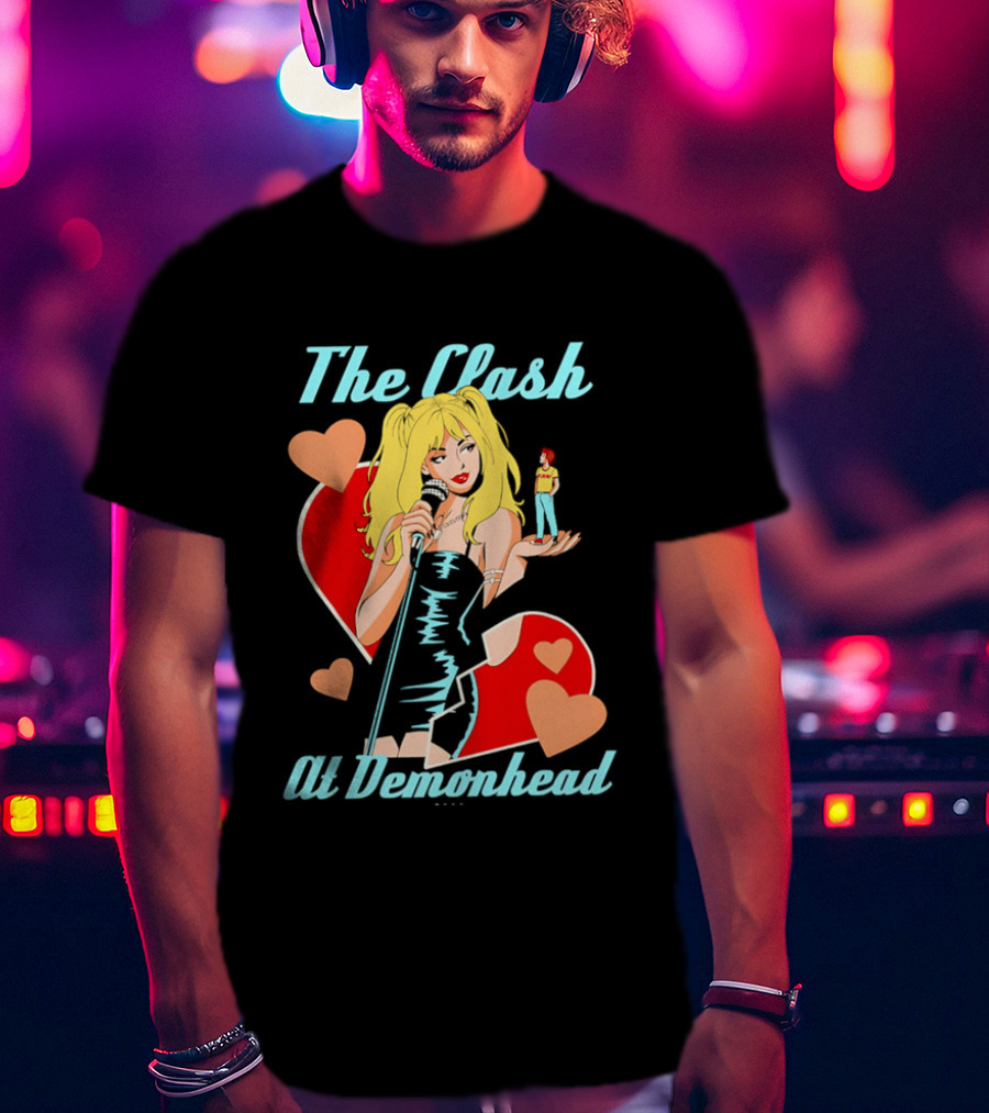 The Clash At Demonhead Heart And Singer With Microphone And Red Haired Figure T-Shirt