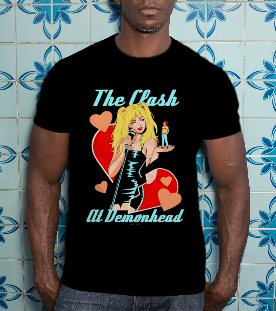 The Clash At Demonhead Heart And Singer With Microphone And Red Haired Figure T-Shirt